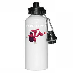 Here I Come Funny Ice Skating Beginner Santa Claus Lover Funny Gift Aluminum Water Bottle