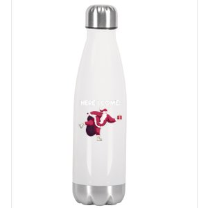 Here I Come Funny Ice Skating Beginner Santa Claus Lover Funny Gift Stainless Steel Insulated Water Bottle