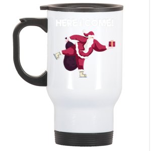 Here I Come Funny Ice Skating Beginner Santa Claus Lover Funny Gift Stainless Steel Travel Mug