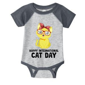 Happy International Cat Day Celebration Graphic Infant Baby Jersey Bodysuit