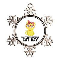 Happy International Cat Day Celebration Graphic Metallic Star Ornament