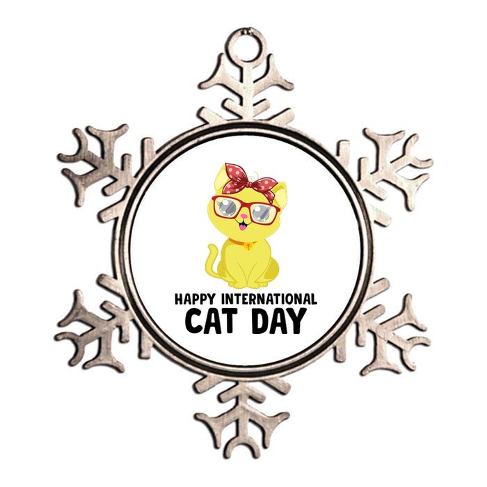 Happy International Cat Day Celebration Graphic Metallic Star Ornament