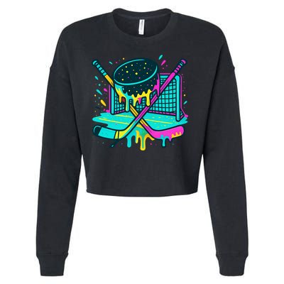 Hockey Ice Cream Drip Cropped Pullover Crew
