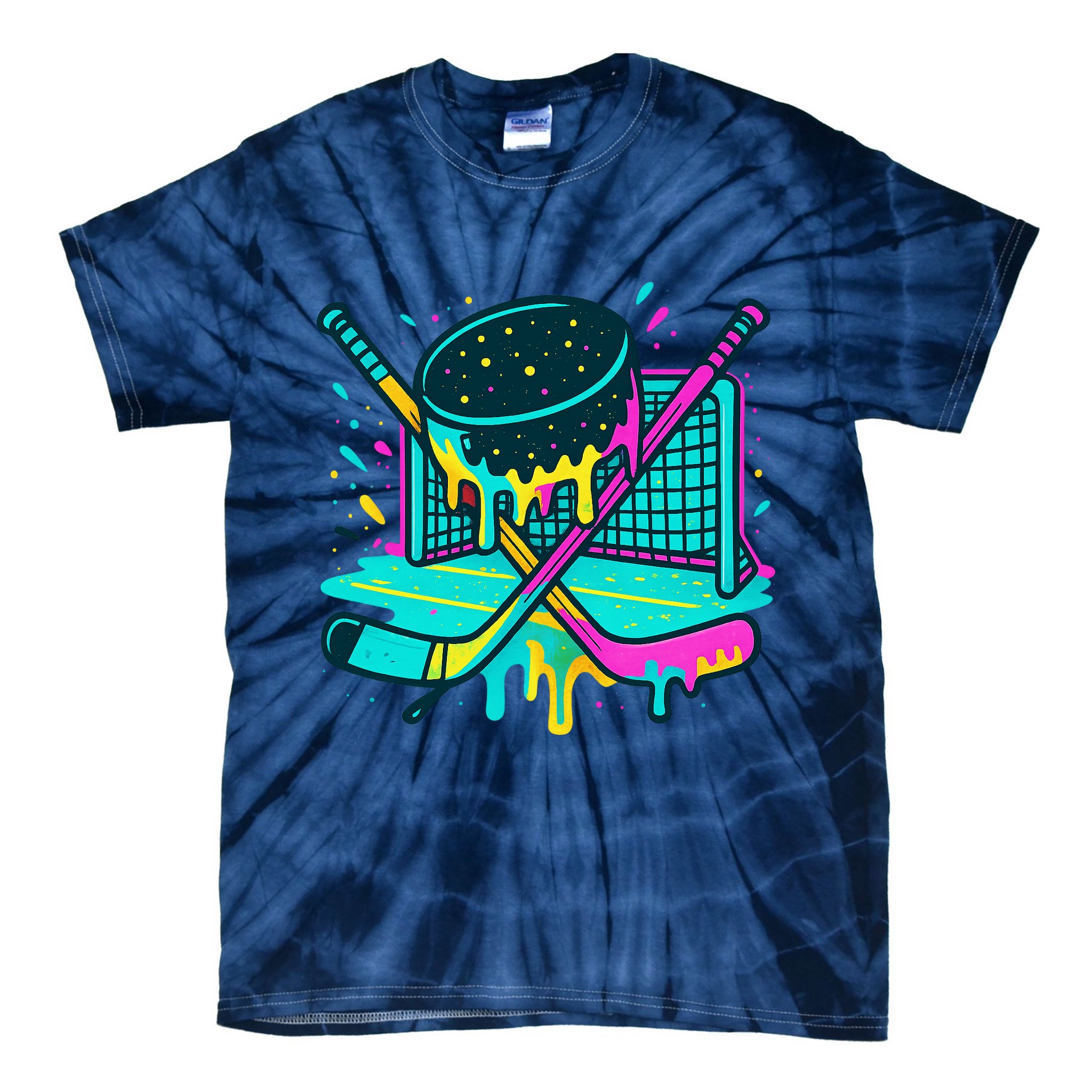 Hockey Ice Cream Drip Tie-Dye T-Shirt