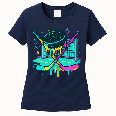 Hockey Ice Cream Drip Womens T-Shirt