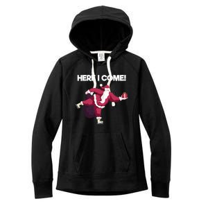 Here I Come Funny Ice Skating Beginner Santa Claus Lover Gift Women's Fleece Hoodie