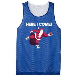 Here I Come Funny Ice Skating Beginner Santa Claus Lover Gift Mesh Reversible Basketball Jersey Tank