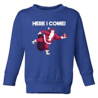 Here I Come Funny Ice Skating Beginner Santa Claus Lover Gift Toddler Sweatshirt