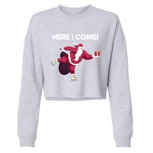 Here I Come Funny Ice Skating Beginner Santa Claus Lover Gift Cropped Pullover Crew