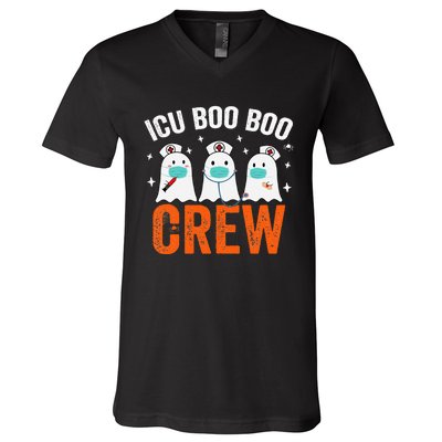 Halloween ICU Costume Nurse Boo Boo Crew Ghost V-Neck T-Shirt