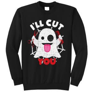 Hairdresser Ill Cut You Hairstylist Halloween Ghost Boo Tall Sweatshirt