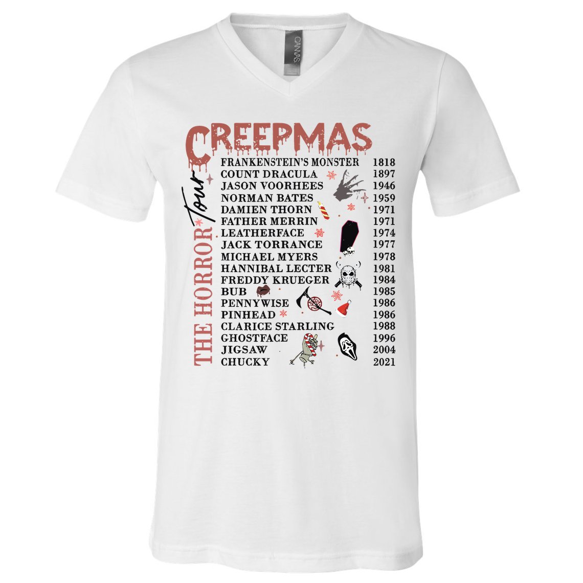 Horror Icons Christmas Creepmas Christmas Horror Goth V-Neck T-Shirt