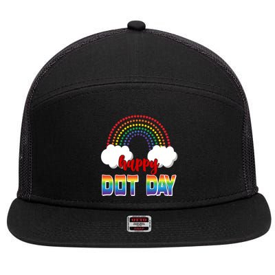 Happy International Dot Day Rainbow Clouds 7 Panel Mesh Trucker Snapback Hat