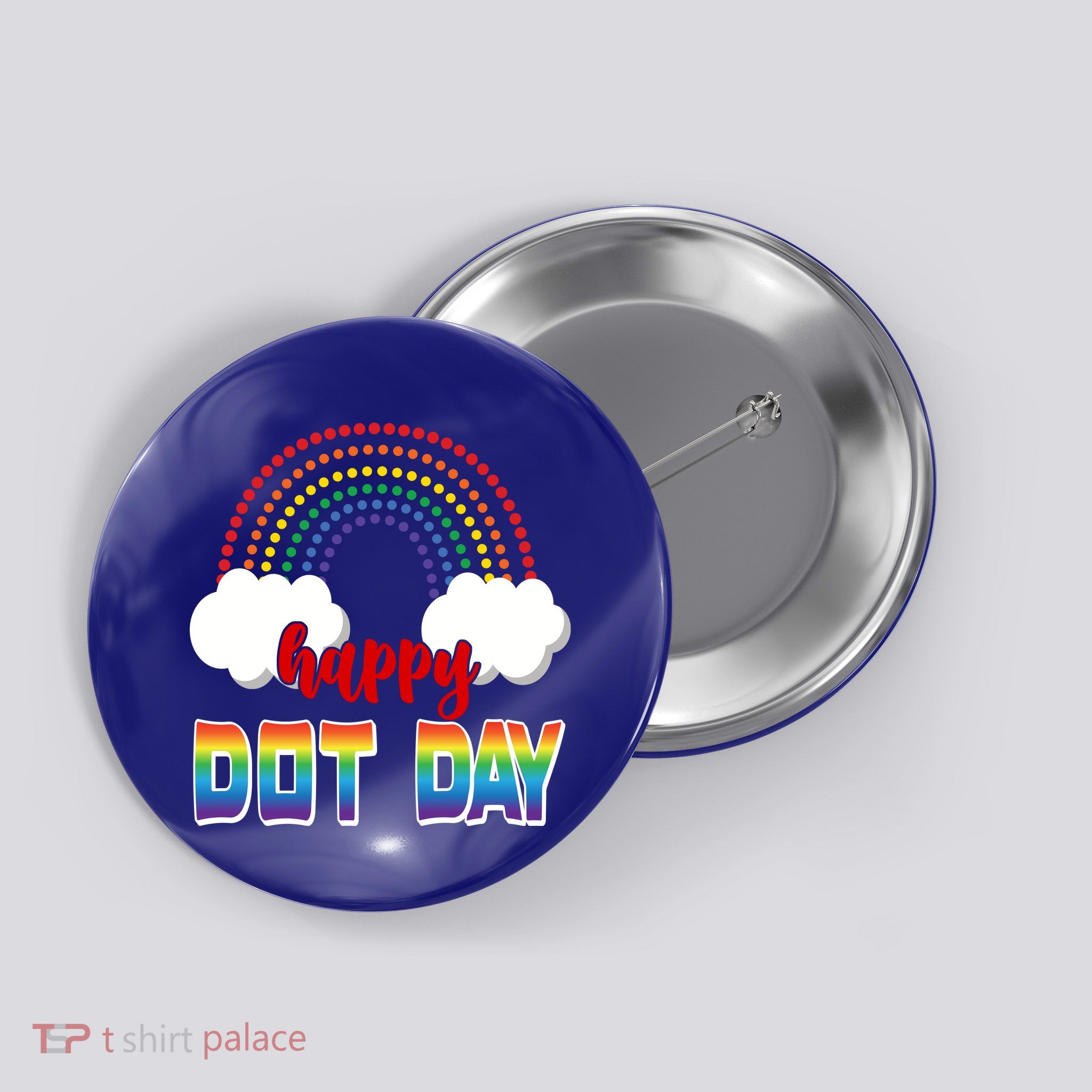 Happy International Dot Day Rainbow Clouds Button