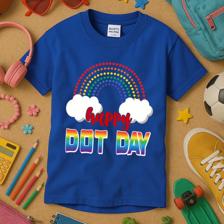 Happy International Dot Day Rainbow Clouds Kids T-Shirt