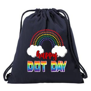 Happy International Dot Day Rainbow Clouds Drawstring Bag