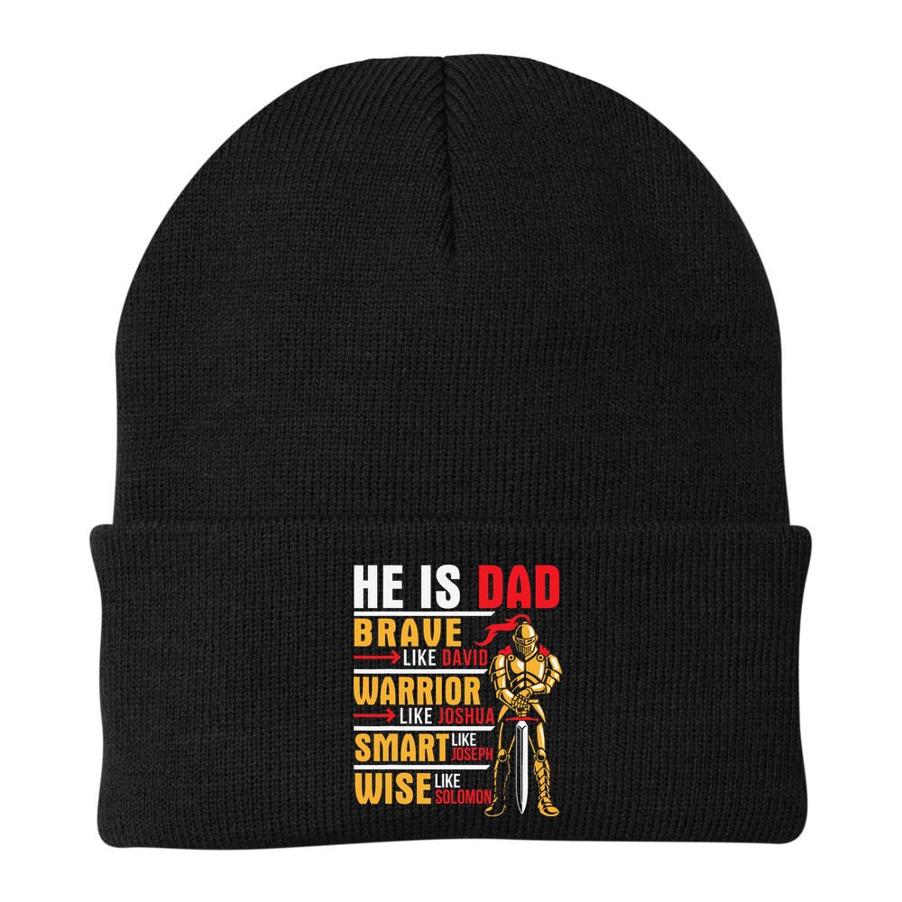 He Is Dad Brave Warrior Smart And Wise Father Daddy Papa Beanie