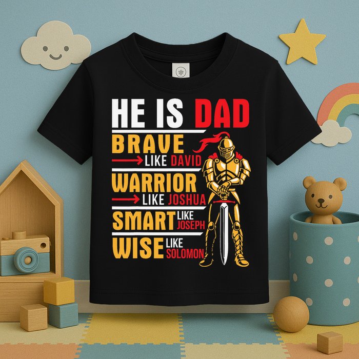 He Is Dad Brave Warrior Smart And Wise Father Daddy Papa Toddler T-Shirt