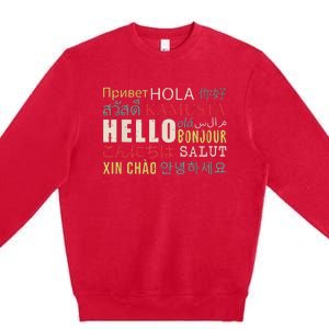 Hello In Different Languages ELL English Language Learning Premium Crewneck Sweatshirt