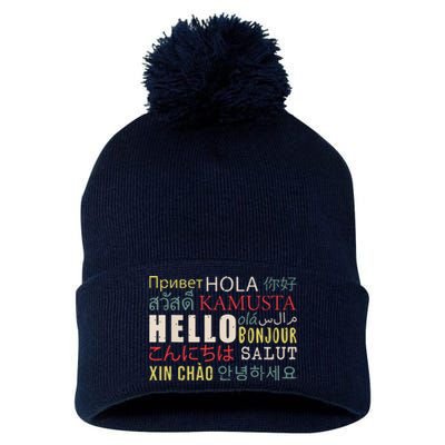 Hello In Different Languages ELL English Language Learning Pom Pom 12in Knit Beanie