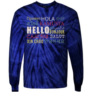 Hello In Different Languages ELL English Language Learning Tie-Dye Long Sleeve Shirt