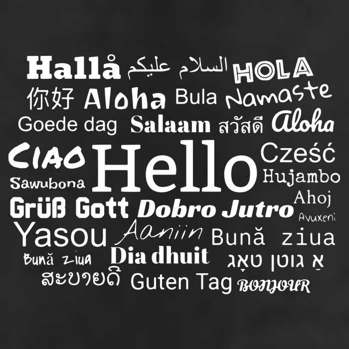 Hello In Different Languages Multilingualism Gift 7 Panel Mesh Trucker Snapback Hat