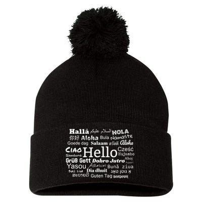 Hello In Different Languages Multilingualism Gift Pom Pom 12in Knit Beanie