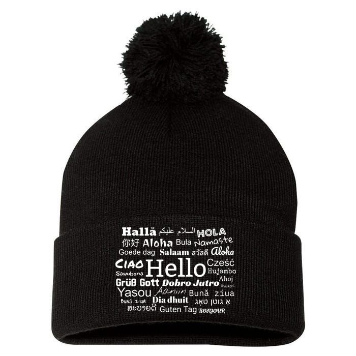 Hello In Different Languages Multilingualism Gift Pom Pom 12in Knit Beanie