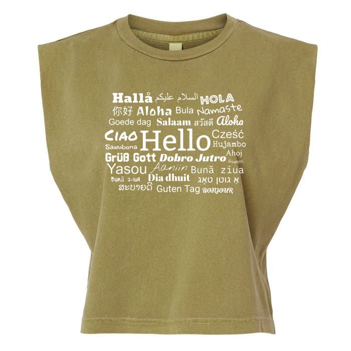 Hello In Different Languages Multilingualism Gift Garment-Dyed Women's Muscle Tee