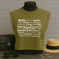 Hello In Different Languages Multilingualism Gift Garment-Dyed Women's Muscle Tee