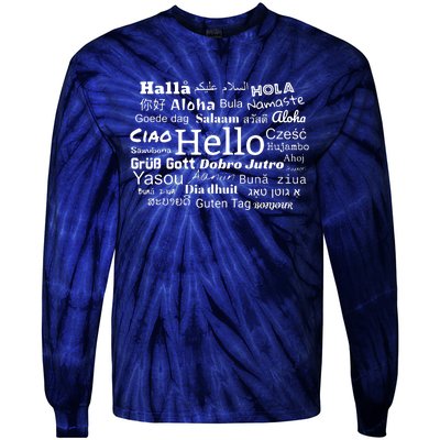 Hello In Different Languages Multilingualism Gift Tie-Dye Long Sleeve Shirt