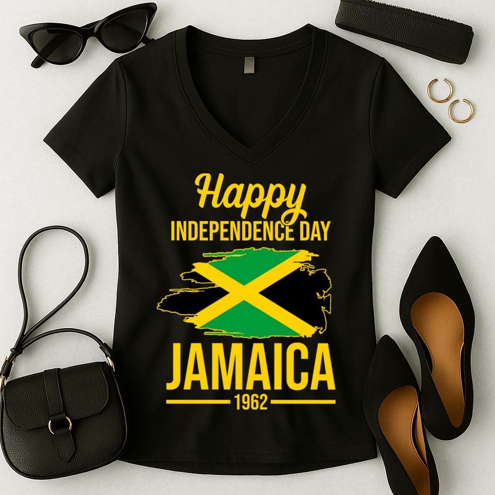 Happy Independence Day Jamaica 1962 Women's V-Neck T-Shirt