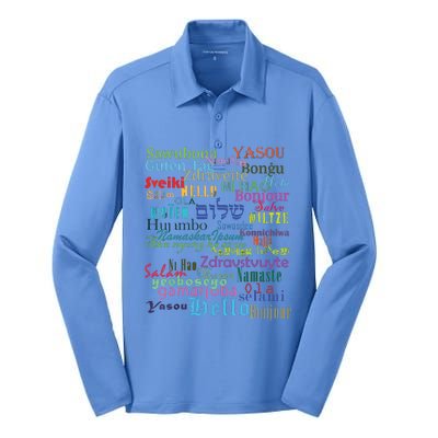 Hello In Different Languages Silk Touch Performance Long Sleeve Polo