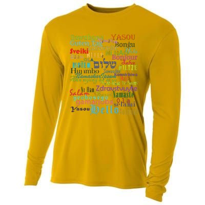 Hello In Different Languages Cooling Performance Long Sleeve Crew