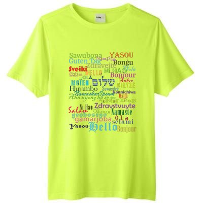 Hello In Different Languages Tall Fusion ChromaSoft Performance T-Shirt