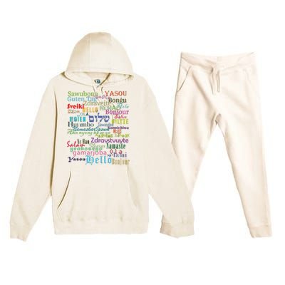 Hello In Different Languages Premium Hooded Sweatsuit Set