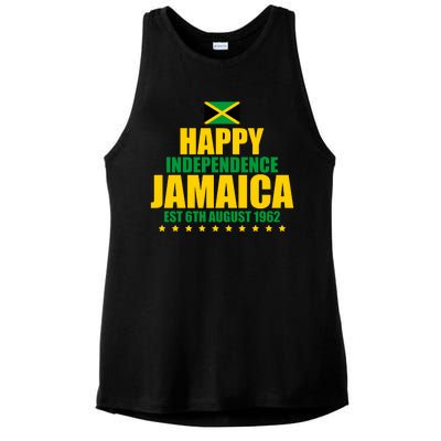 Happy Independence Day Jamaica Est 6th August 1962 Ladies PosiCharge Tri-Blend Wicking Tank