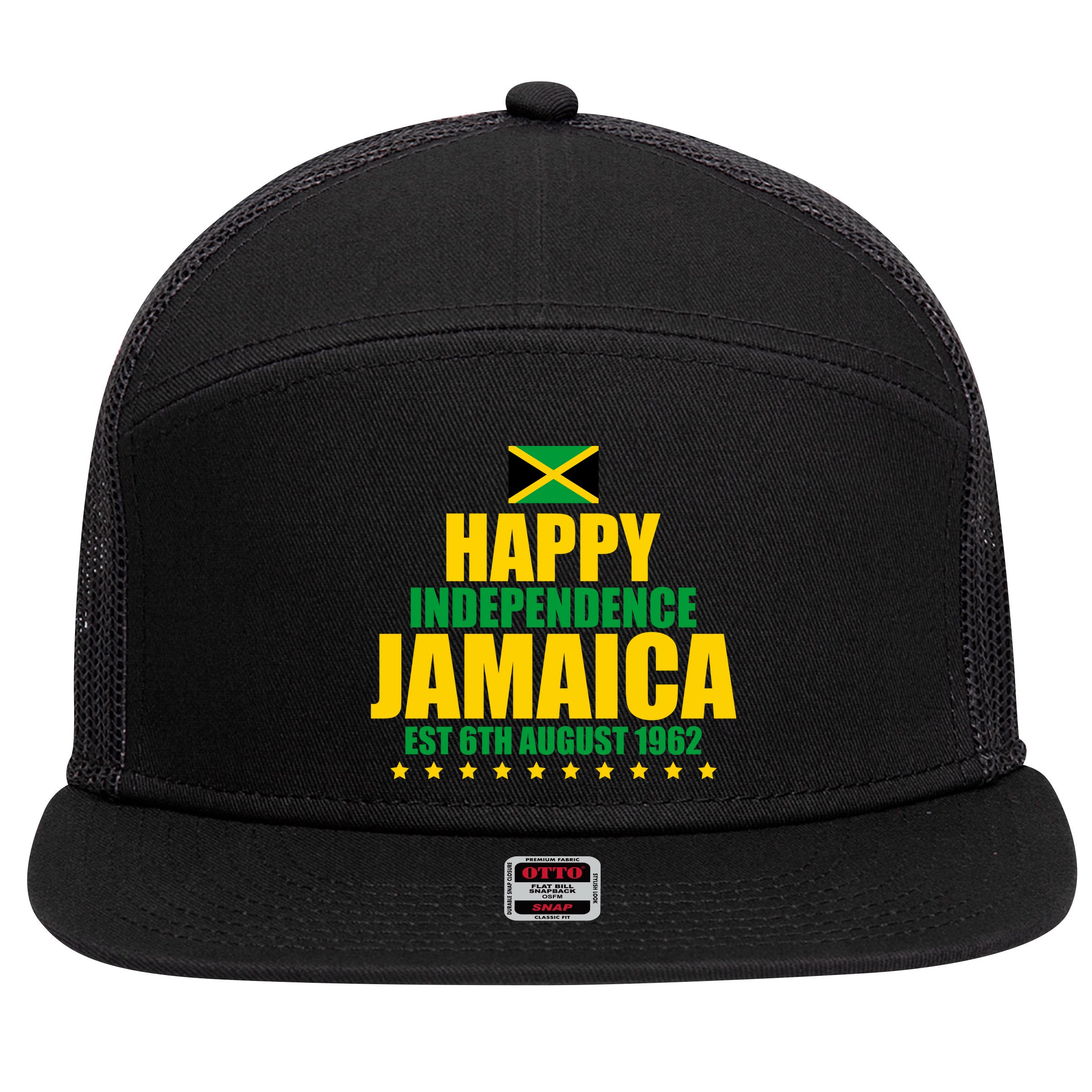 Happy Independence Day Jamaica Est 6th August 1962 7 Panel Mesh Trucker Snapback Hat