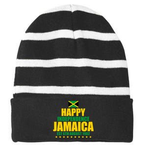 Happy Independence Day Jamaica Est 6th August 1962 Striped Beanie with Solid Band