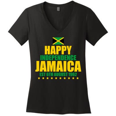 Happy Independence Day Jamaica Est 6th August 1962 Women's V-Neck T-Shirt