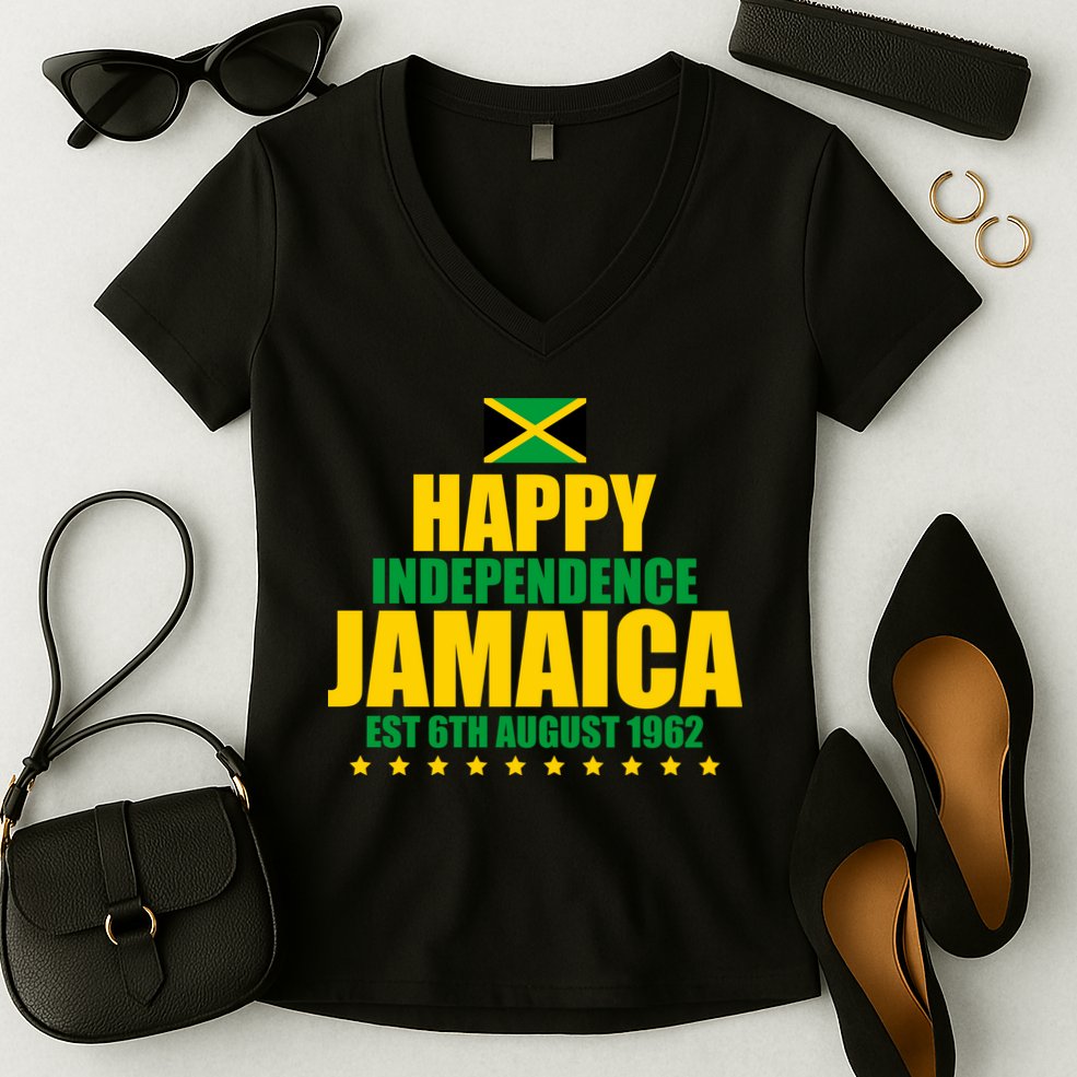 Happy Independence Day Jamaica Est 6th August 1962 Women's V-Neck T-Shirt