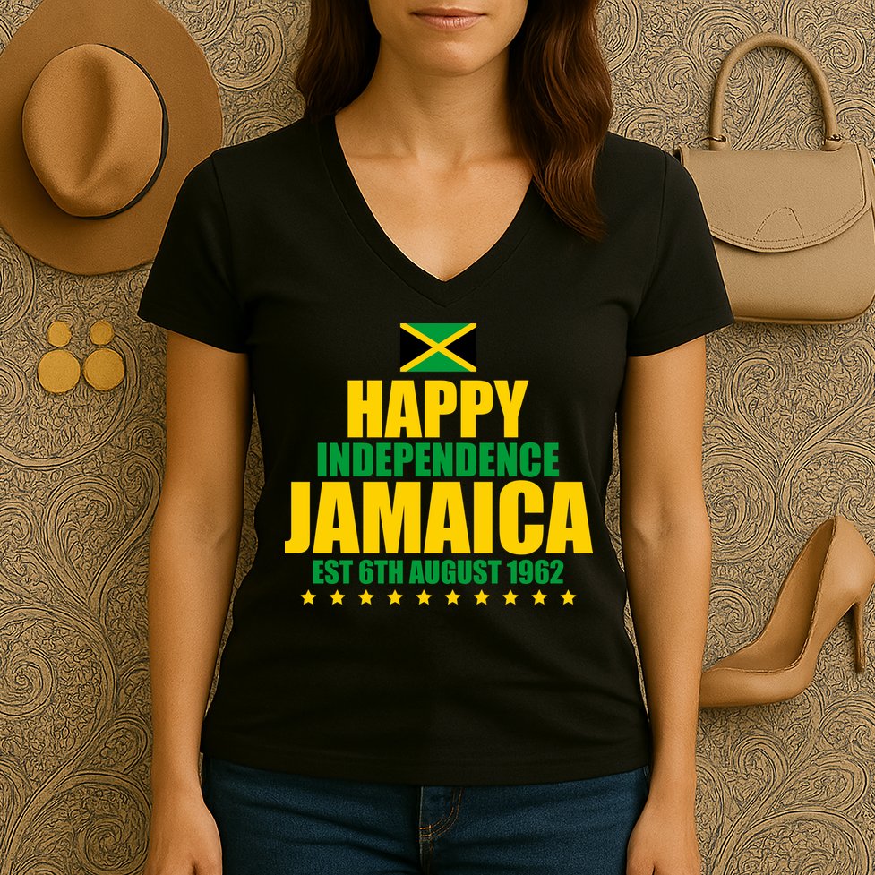 Happy Independence Day Jamaica Est 6th August 1962 Women's V-Neck T-Shirt