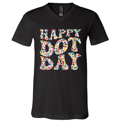 Happy International Dot Day Colorful Polka Dot Groovy V-Neck T-Shirt