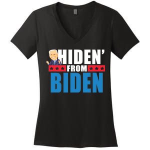 Hiden' From Biden Pro Trump Women's V-Neck T-Shirt