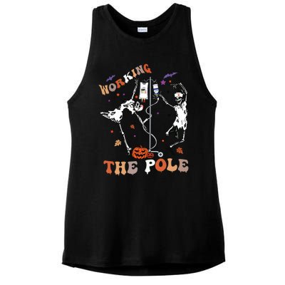 Halloween Icu Er Nurse Working The Pole Skeleton Dance Ladies PosiCharge Tri-Blend Wicking Tank