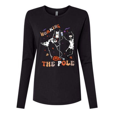 Halloween Icu Er Nurse Working The Pole Skeleton Dance Womens Cotton Relaxed Long Sleeve T-Shirt