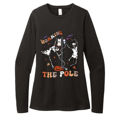 Halloween Icu Er Nurse Working The Pole Skeleton Dance Womens CVC Long Sleeve Shirt