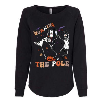 Halloween Icu Er Nurse Working The Pole Skeleton Dance Womens California Wash Sweatshirt