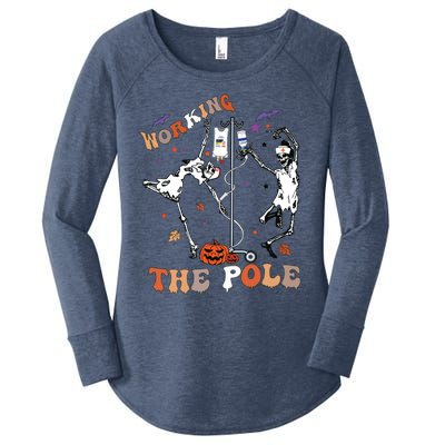 Halloween Icu Er Nurse Working The Pole Skeleton Dance Women's Perfect Tri Tunic Long Sleeve Shirt