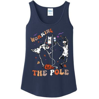 Halloween Icu Er Nurse Working The Pole Skeleton Dance Ladies Essential Tank